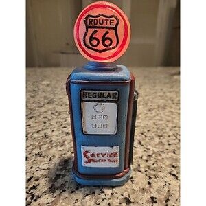 Vintage Replica Route 66 Gas Pump Resin Decorative Display 8" Tall w/ Light Dome